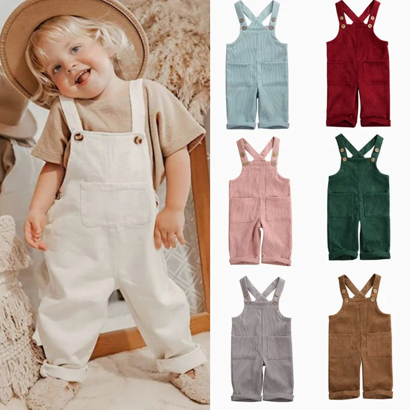 05Y Baby Corduroy Suspender Pants Boys Girls Autumn Clothes Kids Sleeveless Loose Overalls Romper Jumpsuits with Pockets 250117
