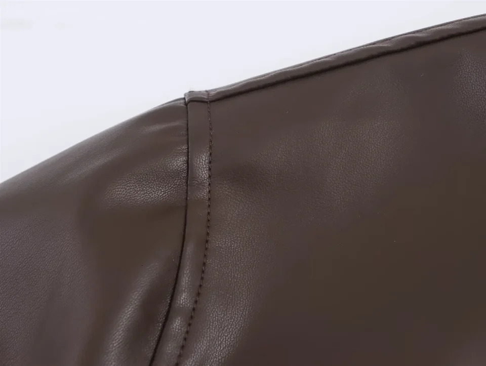 PB ZA Autumn/Winter Product Womens Mid to Long Length Leather Pilot Jacket Leather Coat 250122