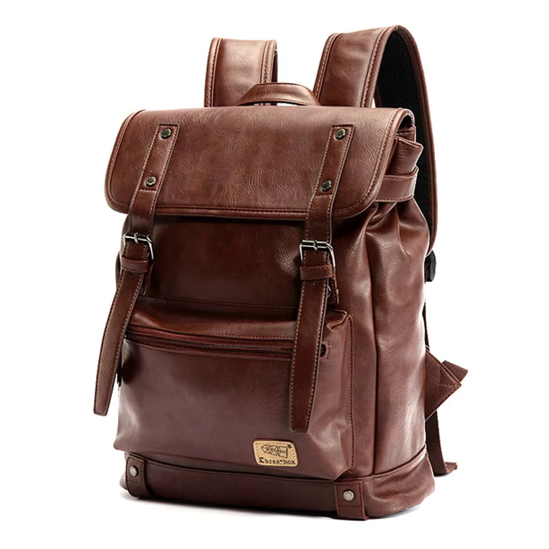 Three Box Brand Leather Men Women Korean Backpack Male Travel Casual Daypacks For Teenagers Back Pack Bagpack Mochila