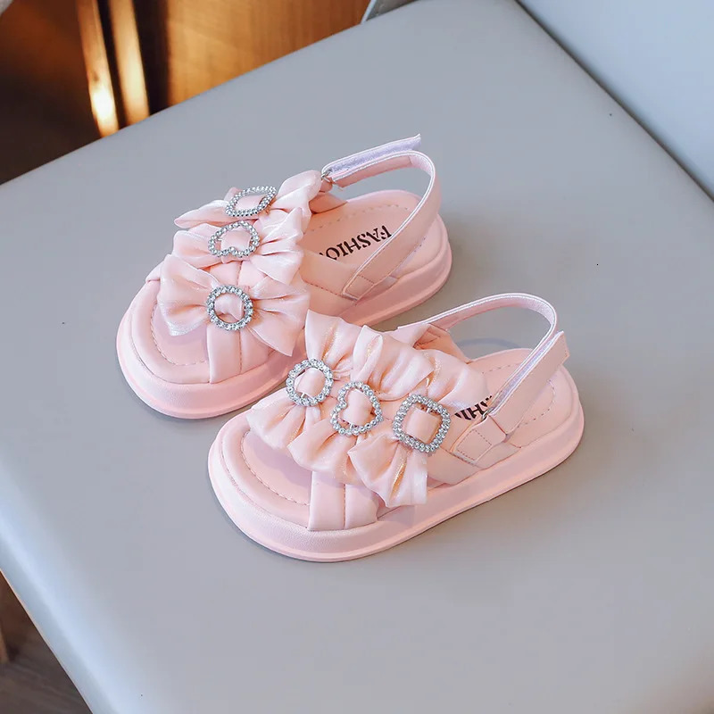 Child Sandals for Girls Rhinestone Bow Flat with Kids Shoes Princess Girls Sandal Children Summer Shoes for Sandy Beach 250117