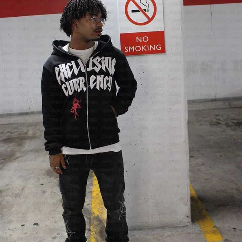 Y2K letter printed hoodie womens autumn/winter Harajuku zipper hoodie mens Gothic hip-hop jacket street hoodie W250117