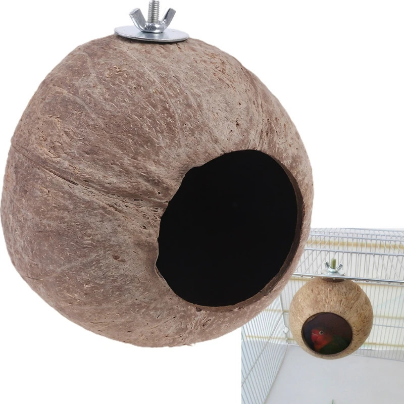 Parrot Nest Natural Coconut Shell House Cage Feeder Parakeet Birds Squirrel Hamster Toys Pet Breed Decoration Supplies B03E 250121