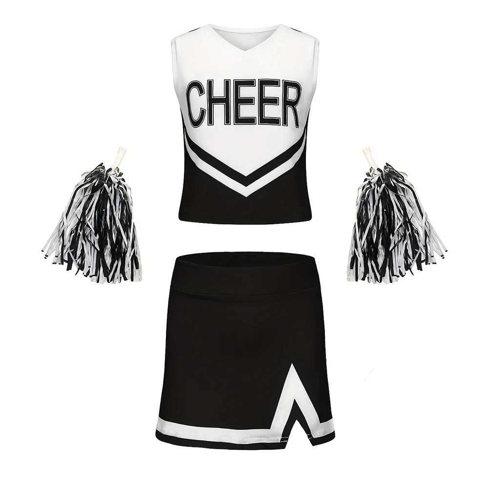 Cheerleader Costume Girl Kids Cheerleading Costumes Dance Uniform Cheerlead Outfit Sleeveless Crop Top Skirt School DancewearW250121