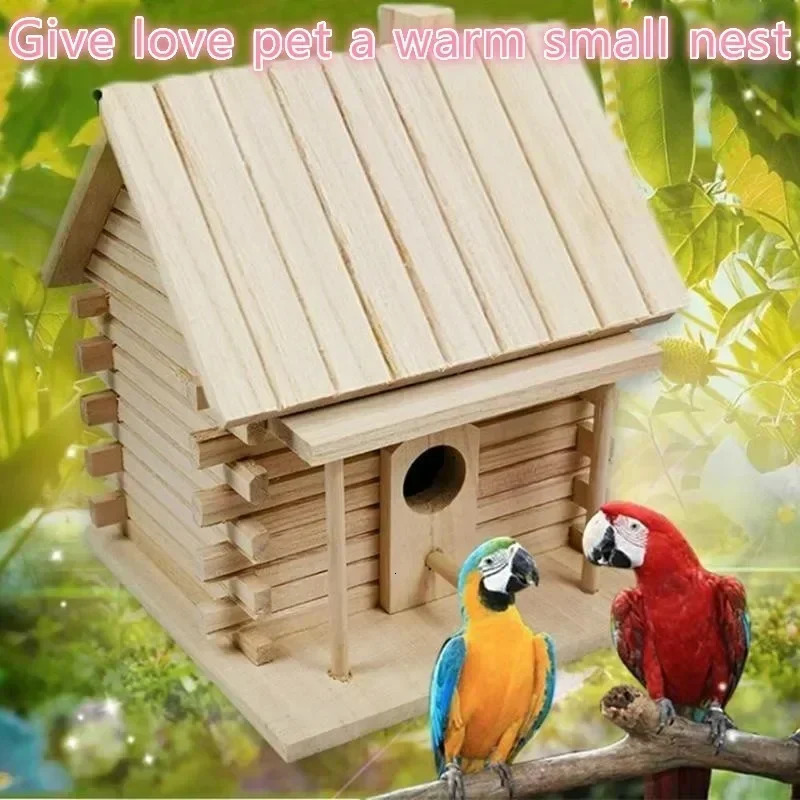 Outdoor Decoration Wood Birds Nest Box DIY Parrot Cockatiels Swallows Nest Outdoors Roof Wooden Bird House Hanging Bird Cage 250207