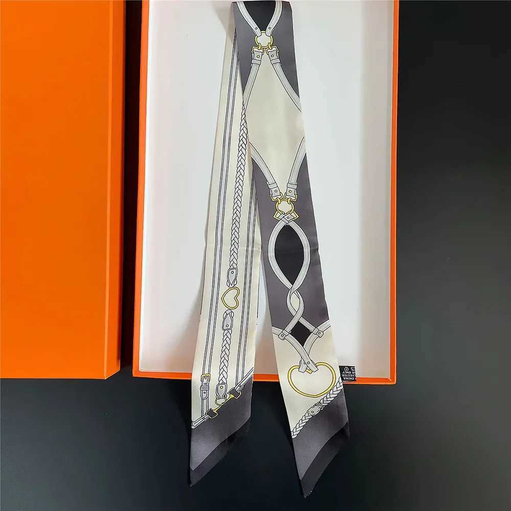 2024 New Luxury Polyester Silk Scarf Chain Printing Womens All Seasons Decorative Thin Scarf Headband 90*5cm W250118
