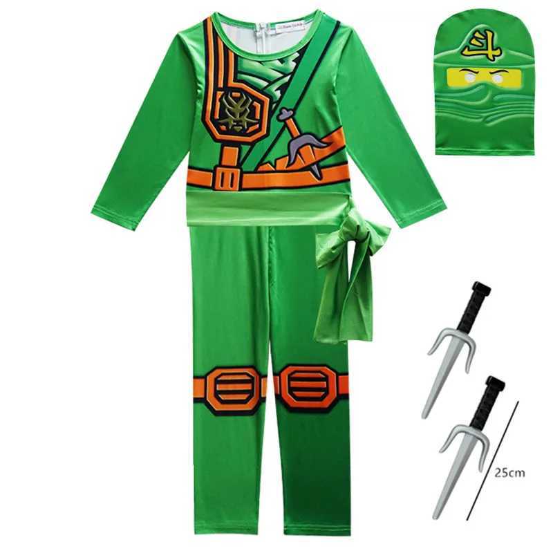 Kids Leg Ninja Cosplay Superhero Jumpsuit Kids Anime Ninja Costume Fancy Party Dress Carnival Halloween Costume with Toy Fork W250117