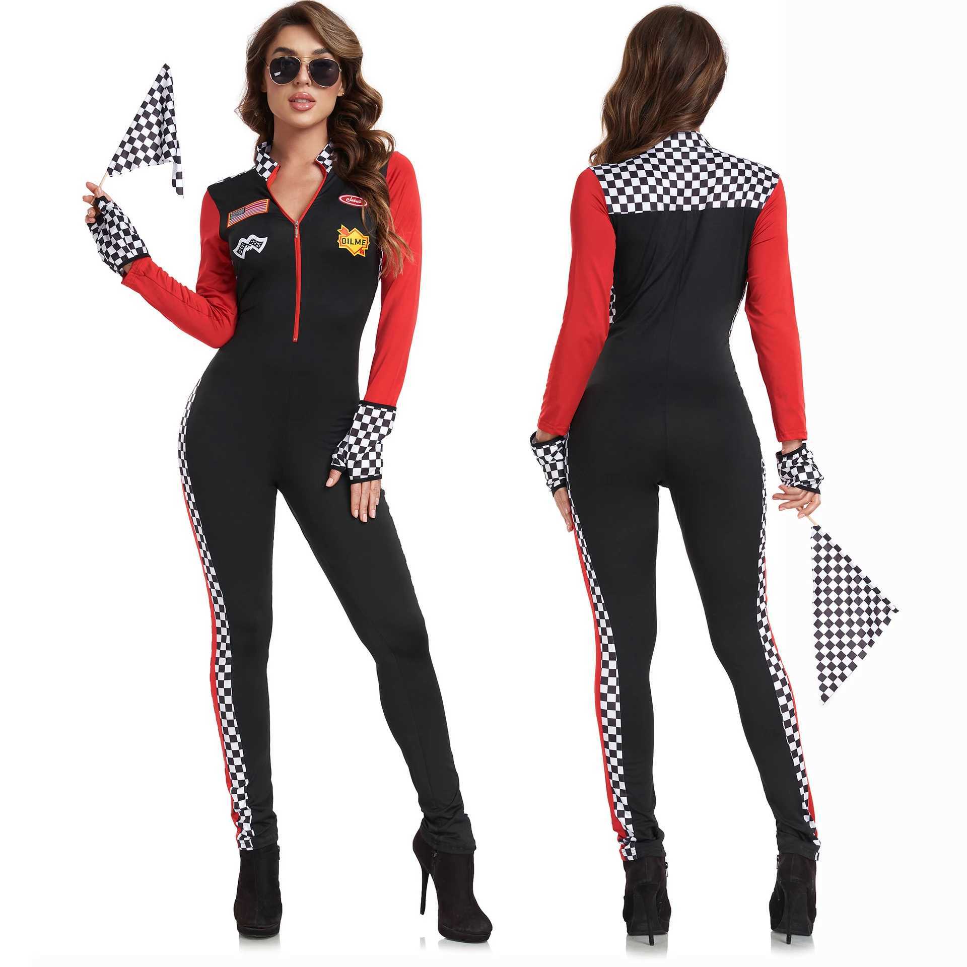 Cosplay Sexy Race Car Driver Halloween Costumes Women Sexy Racing Jumpsuit Long Sleeves Racer Girl Uniform Cheerleaders CostumeW250121