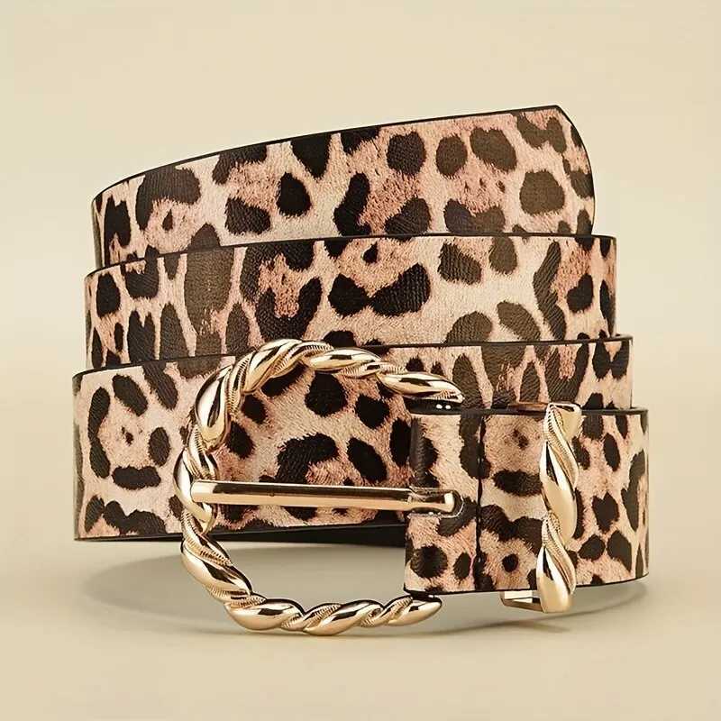 1 new womens belt retro leopard print belt trend gold alloy buckle belt PU belt womens belt W250120