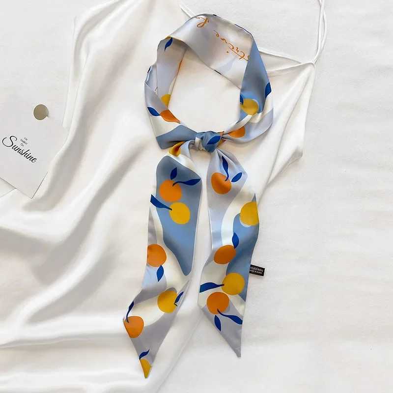 Long Skinny Hair Scarf For Women Fashion Fruit Print Kerchief Cute Headband Silk Satin Neck Scarfs 7*130cm Band Bag Scarves 2023 W250118