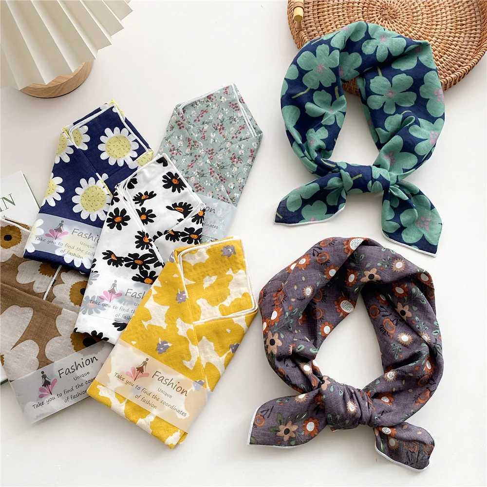55cm Laies Headband Cotton Linen Square Scarf Women Korean College Girls Fashion Spring Autumn New Style Elegant Neck Scarves W250118