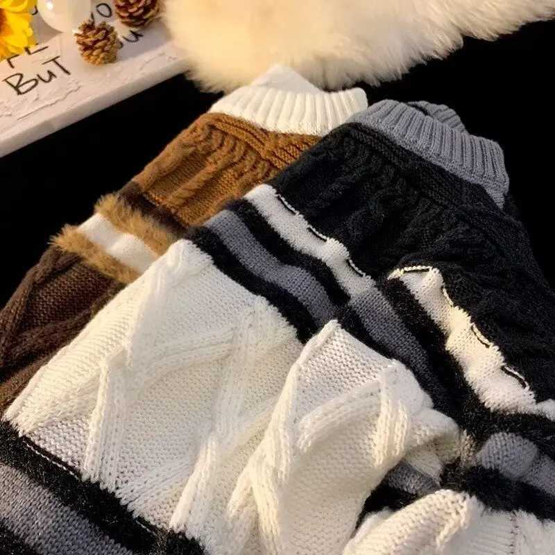 American winter new men and women trendy personalized round neck sweater for couples loose retro casual knit sweater top y2k W250117