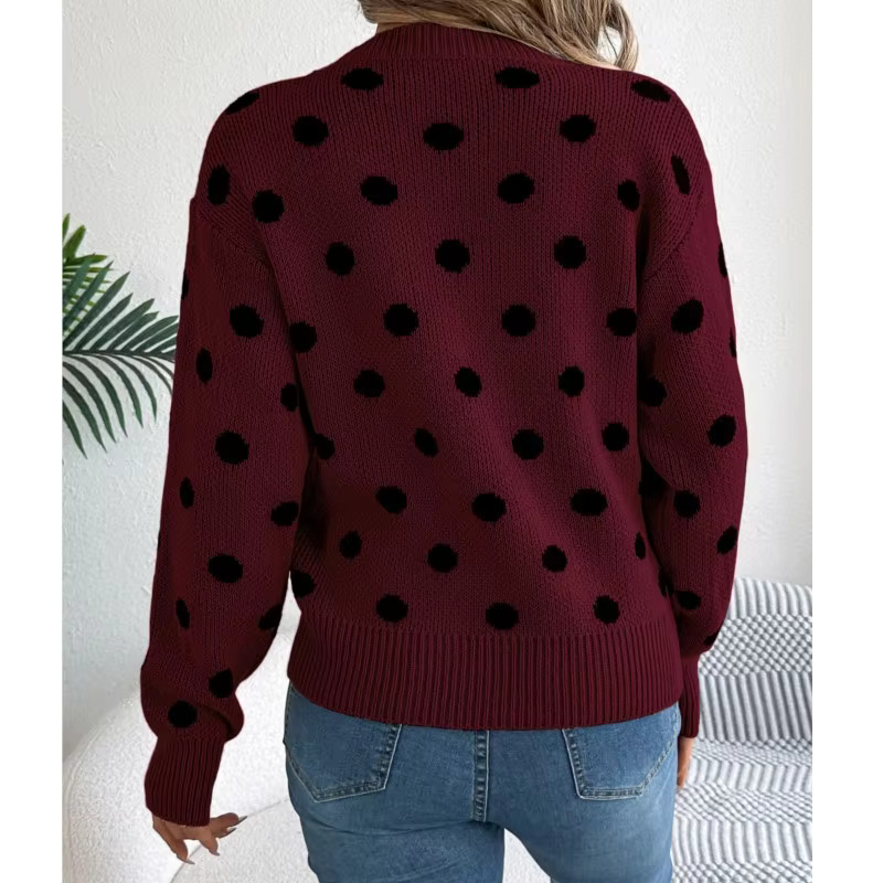 Fashion Knitted 2024 Autumn/Winter New Color Blocked Polka Dot Long Sleeve Hoodie Loose Casual Women's Sweater