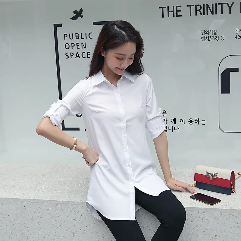 Mid Length Women Shirt Korean Fashion Womens Tops BF Sexy Shirt Long Sleeve Blouse Women Autumn Female Clothes White Shirt Women 250121