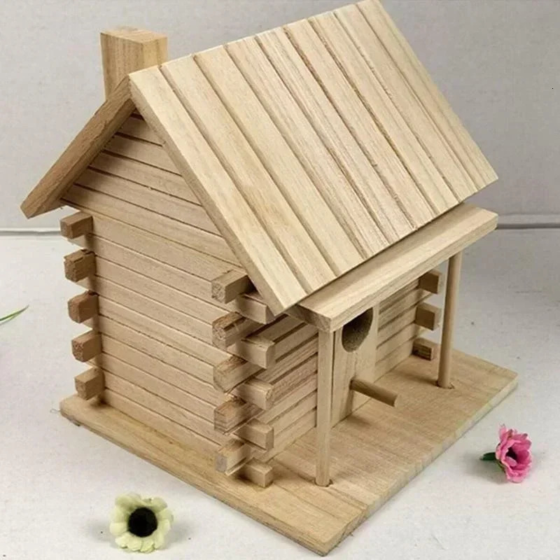 Outdoor Decoration Wood Birds Nest Box DIY Parrot Cockatiels Swallows Nest Outdoors Roof Wooden Bird House Hanging Bird Cage 250207
