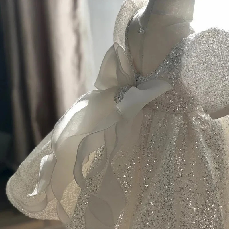 White Elegant Dresses for Girls Full Sequined Backless Girls Dress Tutu Party Wedding Ball Gown Birthday Holiday Dress Kids 250120