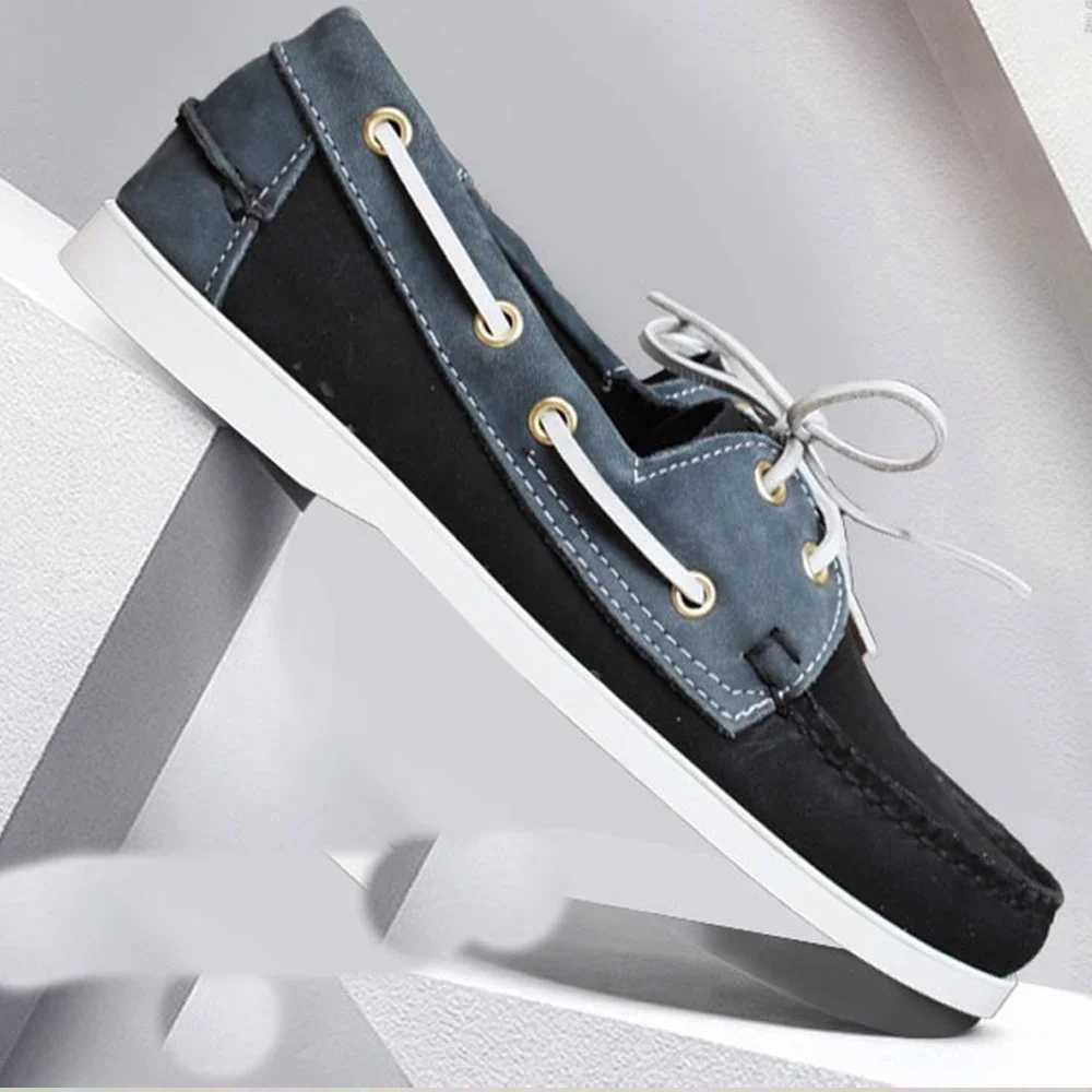 2025Mens Genuine Suede Leather Driving ShoesDocksides Classic Boat ShoesFi Design Flats Loafers For Men Women Wine RedXJ250118