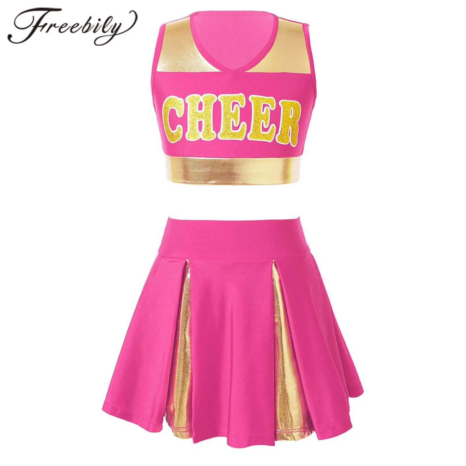 Kids Girls Cosplay Cheerleading Costume Cheerlead Uniforms CHEER Printed Clothes Set for Dancing Competition Children DancewearW250121