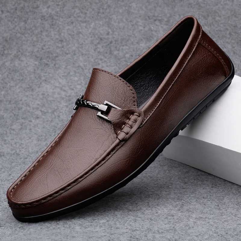 Men Casual Genuine Leather Shoes Spring Summer Men Flat Walking Loafers Black Brown Man Luxury Slip Boat Business Shoes 38-46XJ250118