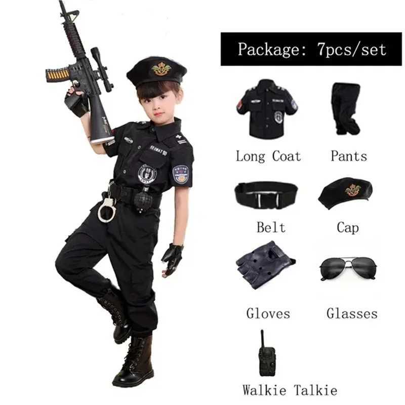 Halloween Childrens Police Role Playing Costumes for Boys and Girls Childrens Police Uniforms Military Police Costume Set Party Dress up Gifts W250117