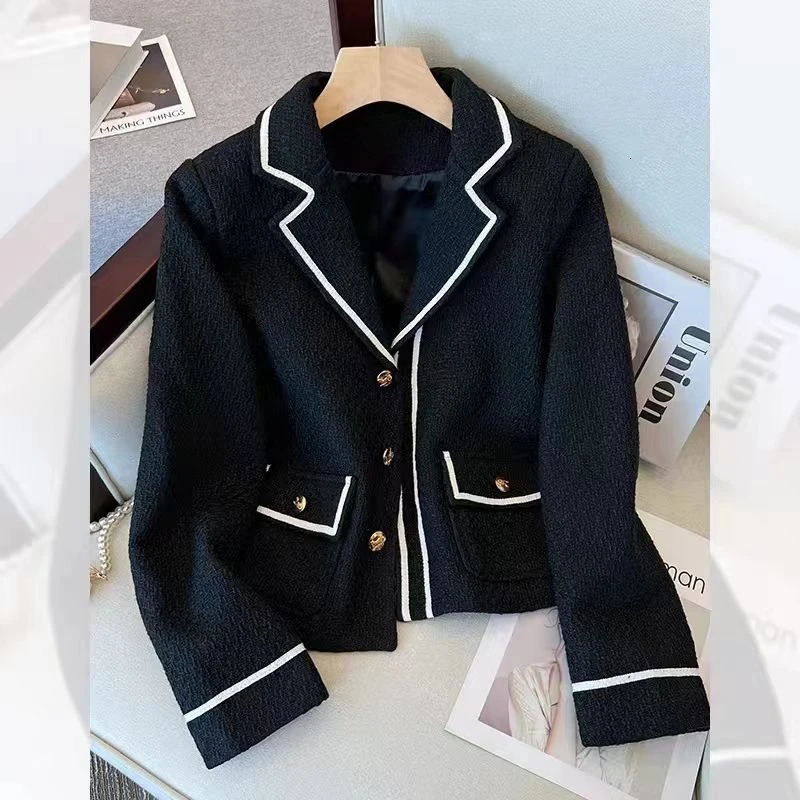 French Light y Celebrity Temperament Black and White Lapel Foreign Tweed Jacket Female Personality Advanced 250122