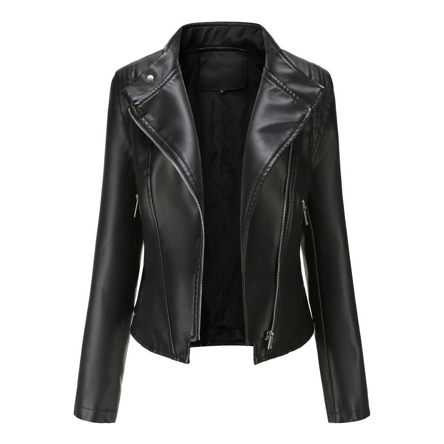 New Pu Lapel Womens Slim Fit Leather Jacket Womens Spring Autumn Thin Long Sleeved Jacket Short Womens Jacket Womens Leather Womens Jacket 241209
