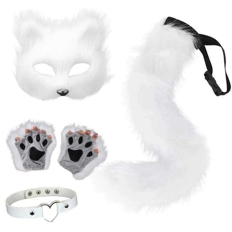 Faux Fur Fox Tail Cat Wolf Cosplay Costume Set Plush Mask Halloween Christmas Party for Women W250117