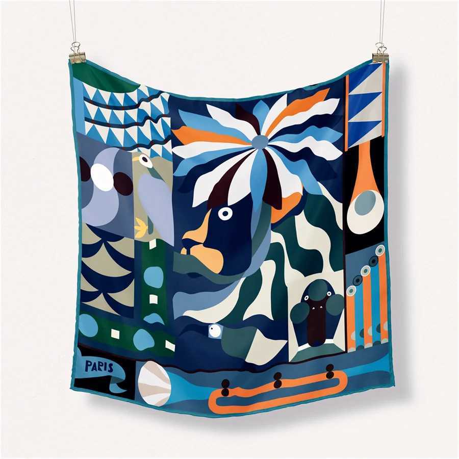 Twill Silk Scarf Woman in Painting Square Scarves Wrs Bandana Small Hijab Silk Foulards Tie Headband Neckerchief 53CM W250118