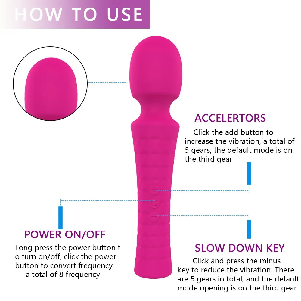 8 Frequency 5 Speed Vibrators Rechargeable Female G Spot Vagina Clitoris Stimulator AV Stick Masturbation Massage Stick Sex Toys 250114