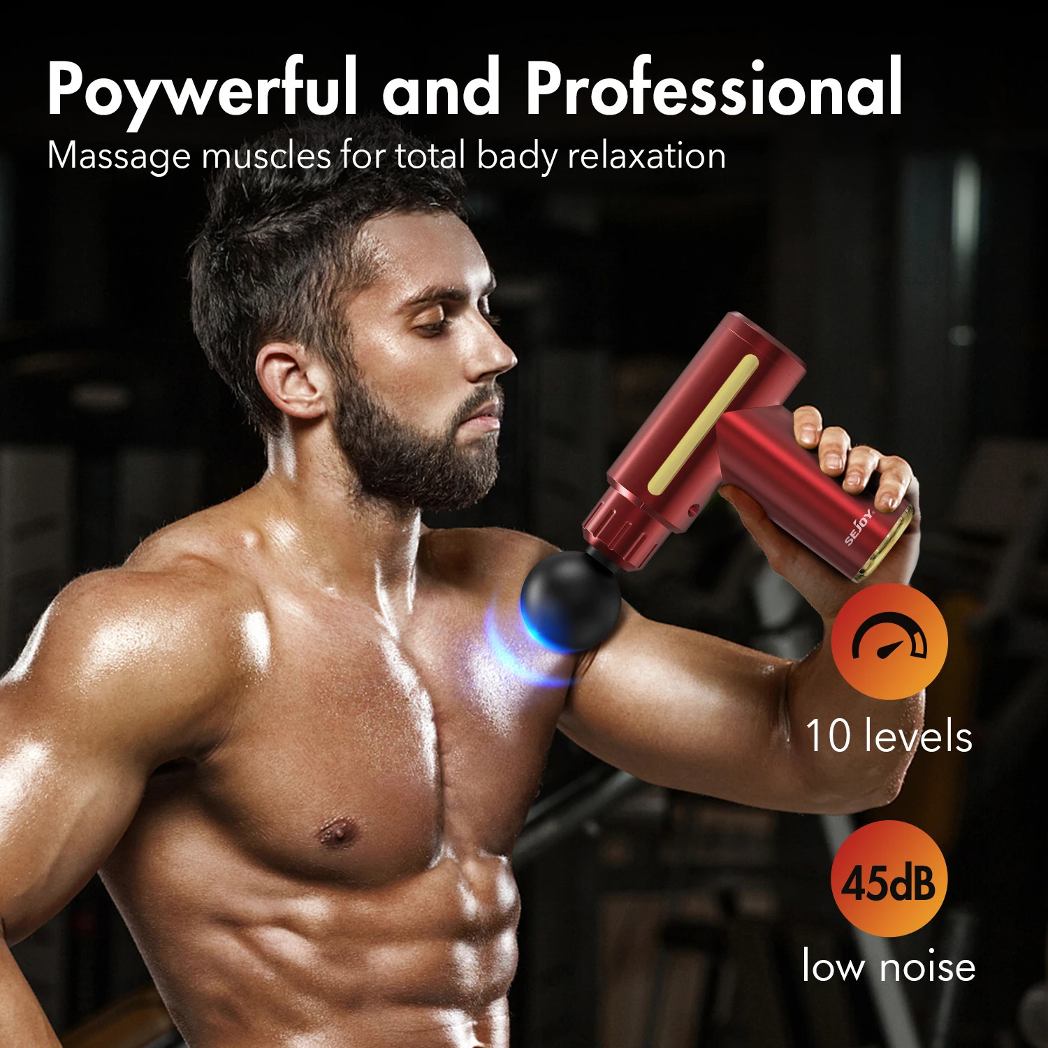 Portable Fascia Gun Deep Tissue Massage Adjustable Speed Equipment with LED Touch Screen 4 Replaceable Heads 250108