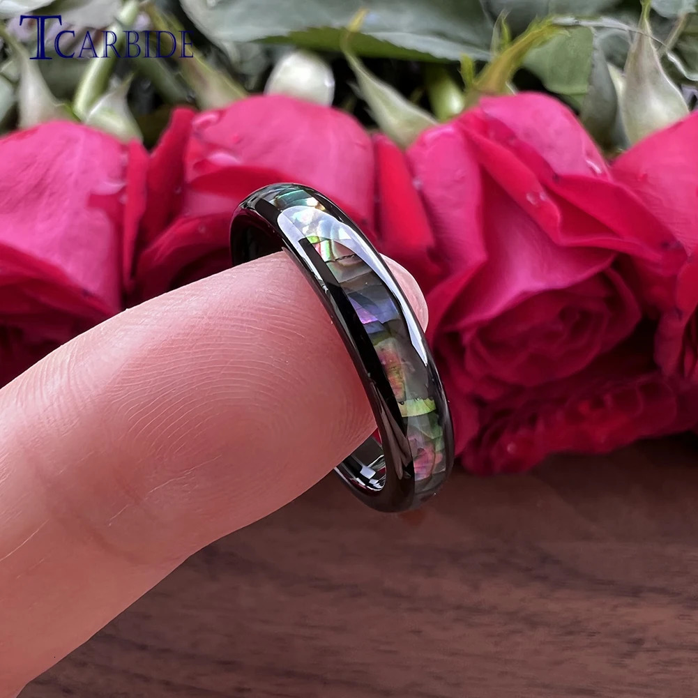 4mm Women Ring Tungsten Wedding Band Abalone Shell Inlay Domed Polished Trendy Jewelry 250117