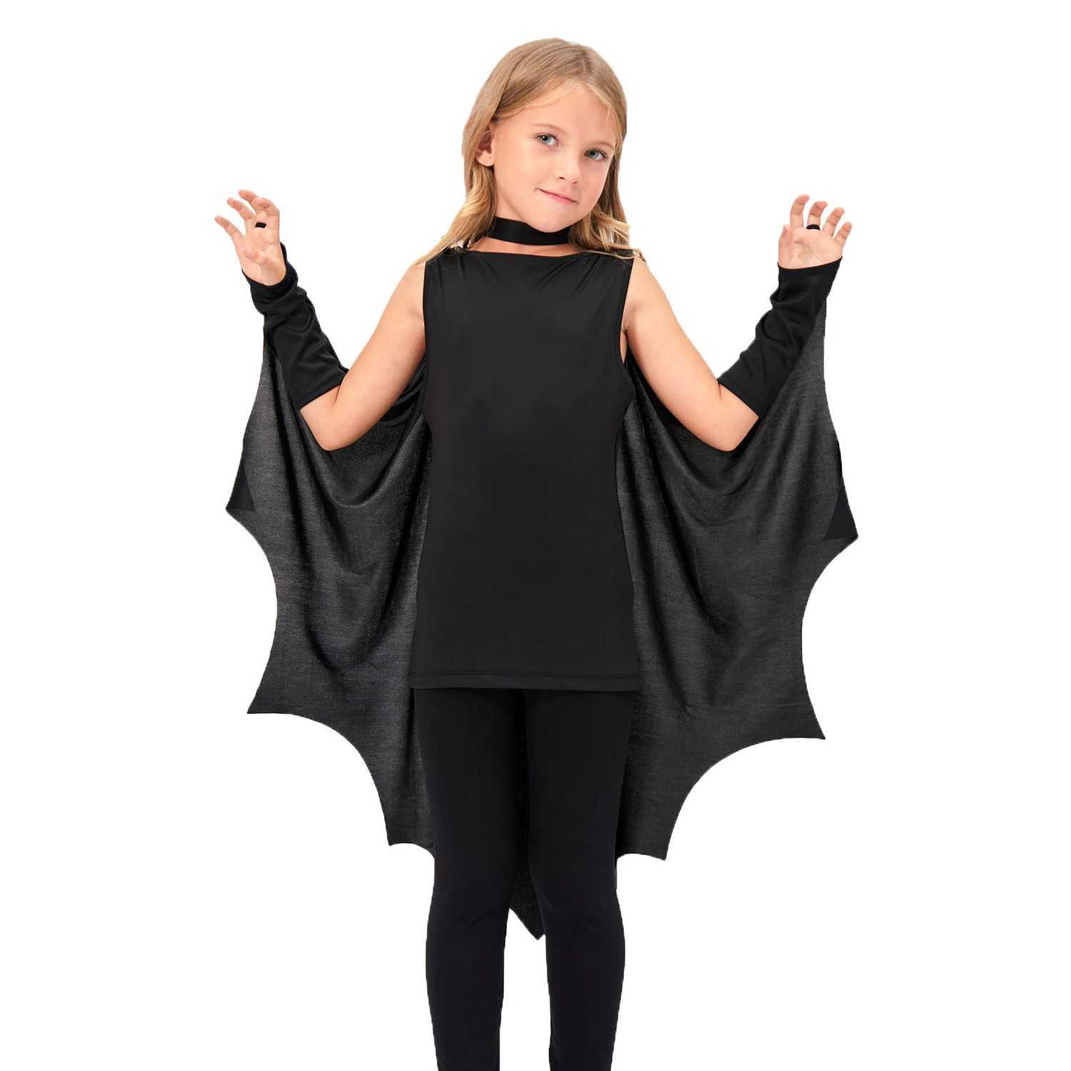 Order Unisex Kids Child Black Bat Wings Cape Cloak Halloween Costumes 5-8Y W250117