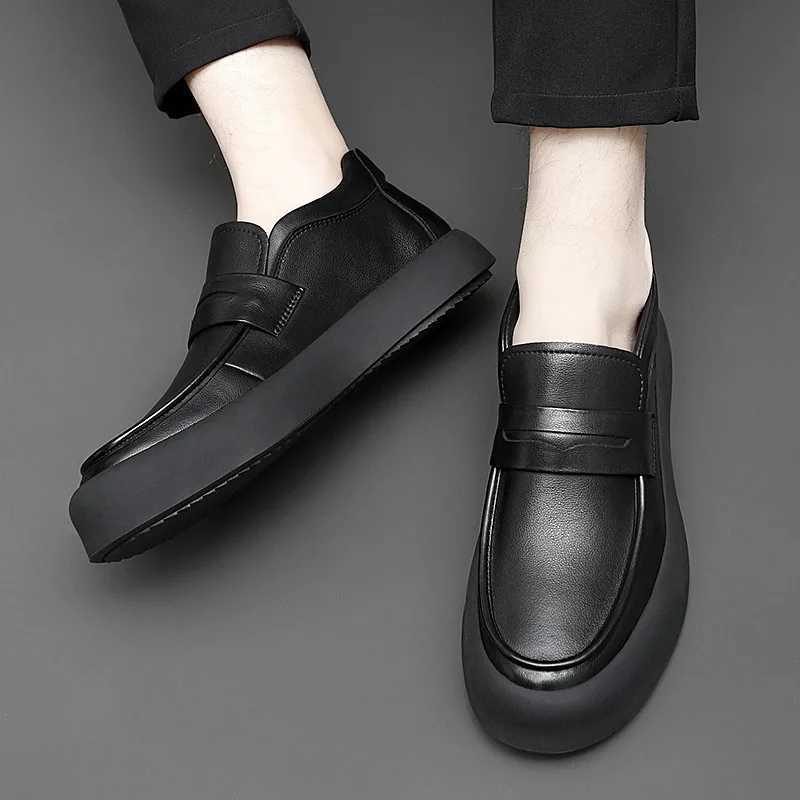 Spring Autumn New Designer Leather Loafers Male Fi Casual New Designer Black British Platform Shoes for MenXJ250118