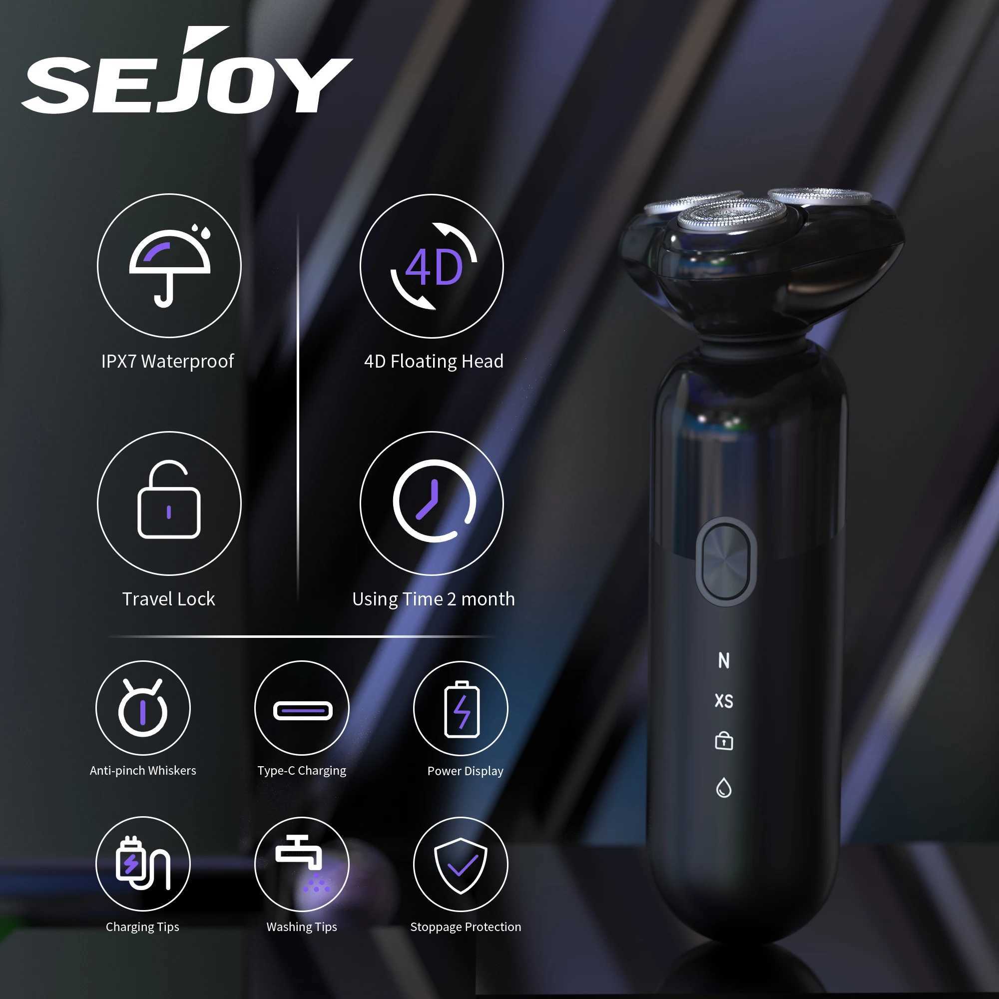 Sejoy Mens Electric Shaver 4d Magnetic Floating Cutter Head Ipx7 Waterproof Men Electric Razor For Home Travel Electric ShaverW250117