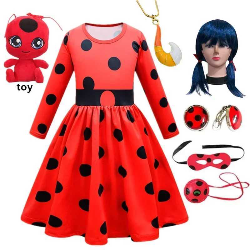 New Christmas Reddy Girl Little Beetle Cosplay Costume Mask Wig with Earrings Kids Halloween Fancy Costume Children Party Dress W250117