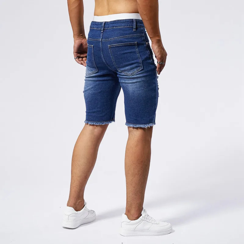 Summer mens ripped denim shorts in three colors fashionable retro washed high elasticity slim fit straight leg 241227