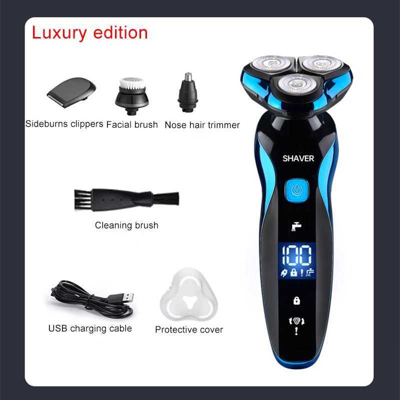 Portable Electric Shaver Nose Hair Trimmer Intelligent Digital Display USB Charging Beard Trimmer Wet And Dry Dual-use RazorW250117