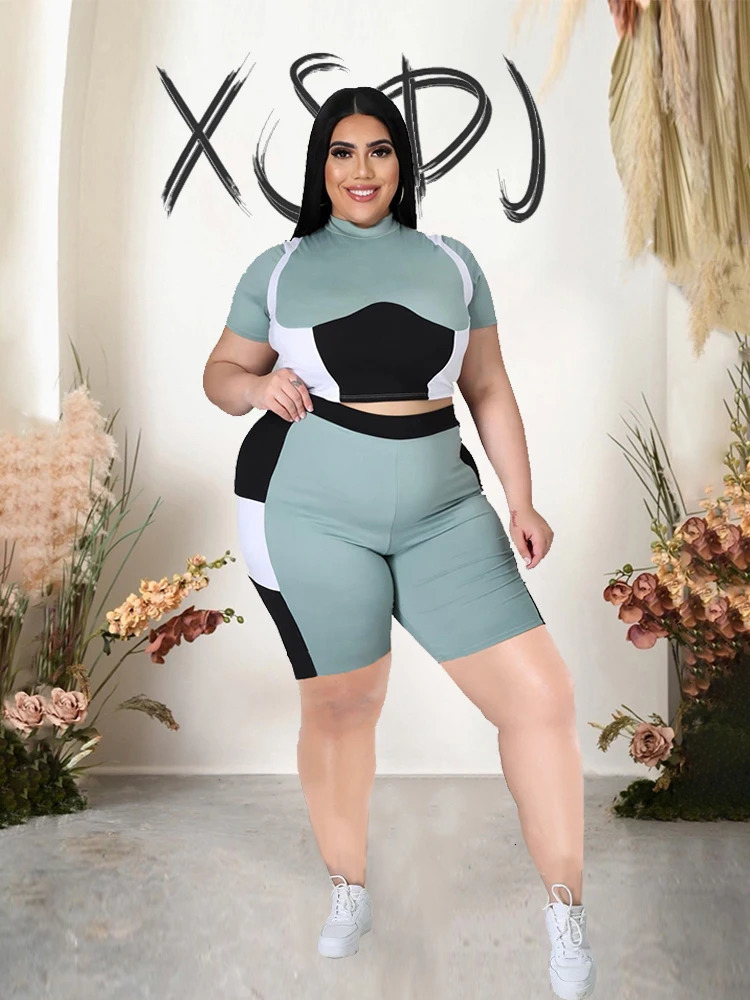 Large Size Tracksuit Summer Outfits for Women 2023 Sport Top and Shorts Two Piece Set Plus Suit Wholesale Drop 250122