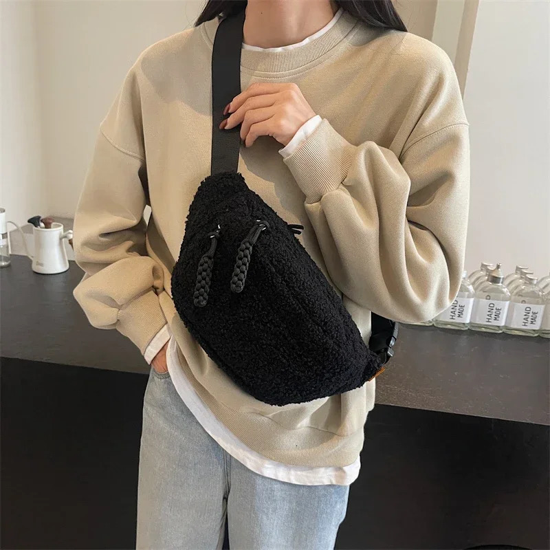 Solid Color Plush High Quality Waist Packs Zipper Versatile Casual Womens Chest Bag Soft Simple Commuting Crossbody Bags 250122