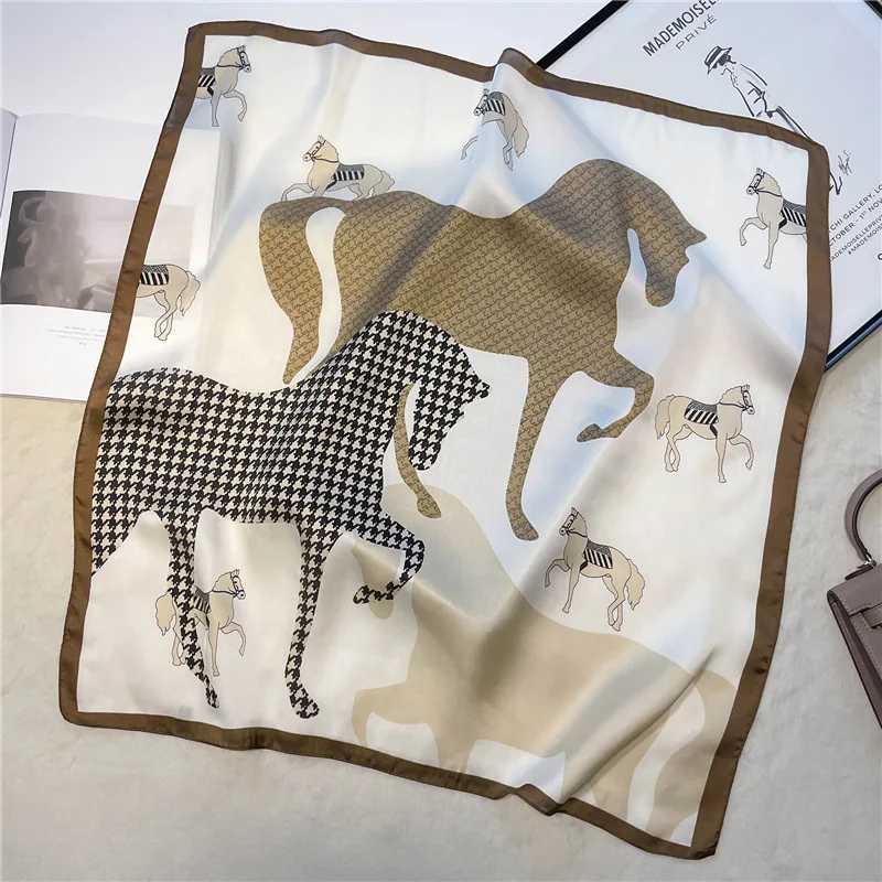 Luxury Brand Print Silk Square Scarf Women Soft Satin Horse Haiand Neckerchief Off Hijab Headband Foulard Bag Ribbons Gift W250118