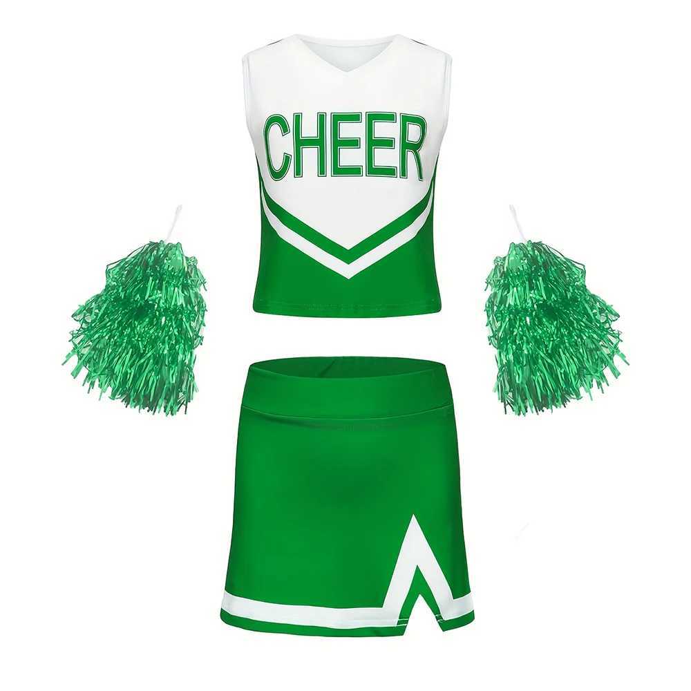 Cheerleader Costume Girl Kids Cheerleading Costumes Dance Uniform Cheerlead Outfit Sleeveless Crop Top Skirt School DancewearW250121
