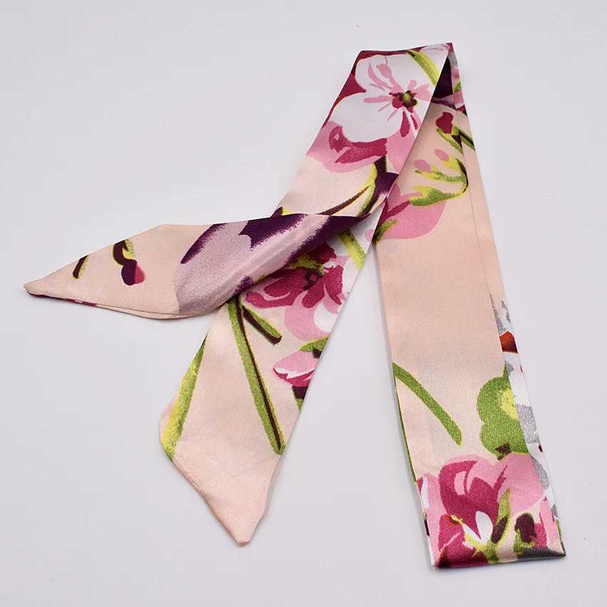 New Print Flower Handle Bag Ribbons Brand Fashion Head Scarf Small Silk Scarf For Women Small Long Skinny Scarves Wholesale W250118