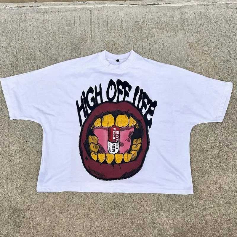 Large personalized graffiti pattern cotton wide T-shirt suitable for European and American street mens fashion trend couple clothing W250117