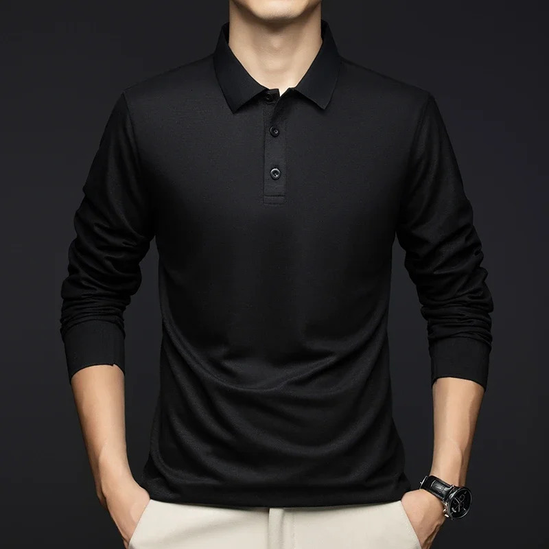 Mens Business Casual Long Sleeved Shirt Solid Color Polo Shirt Fashionable Breathable Comfortable Versatile Top 250114