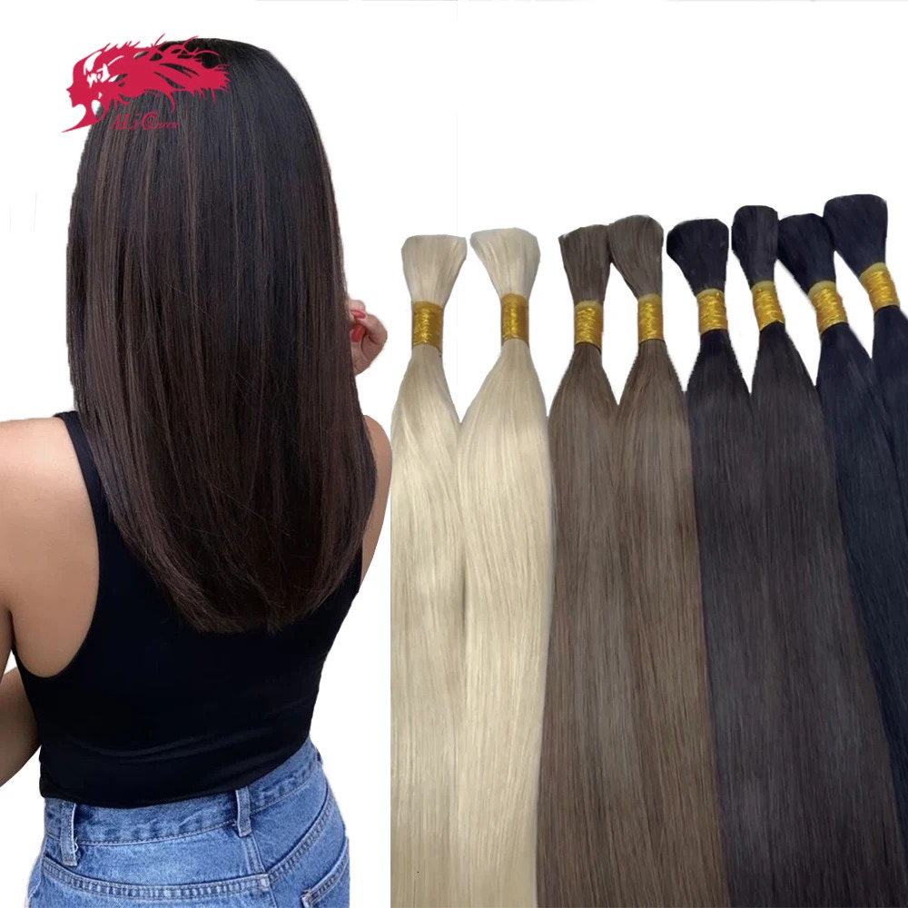 Ali Queen Hair Straight Bulk Hair Bundles braids hair extensions 12-26in No Weft Hair Weaving human hair bundles 100g 250121