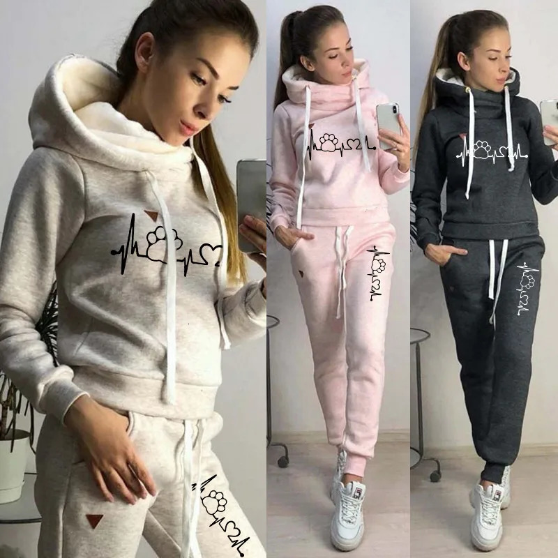 Two Piece Sets Casual Tracksuit Women Hooded Pullover Hoodies and Pants Suit Outfits Female Sweatshirts Autumn Spring Tracksuits 250118