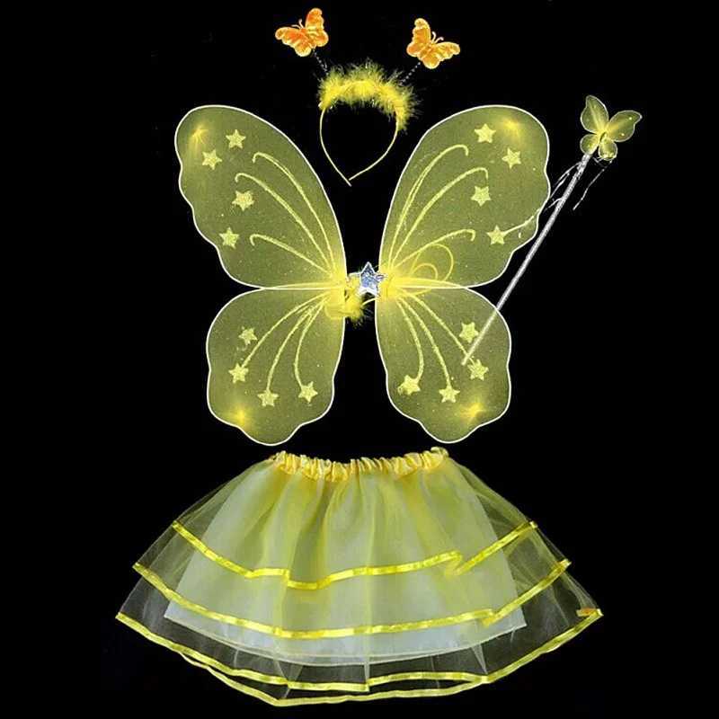 Kids Butterflies Princess Costume Luminous Fairy Wing Birthday Party Halloween Stage Dress Up Easter Gift W250117
