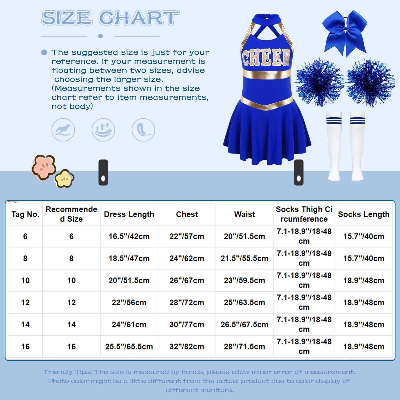Kids Girls Cheer Leader Costume Outfit Carnival Dance Party Cheerleading Uniform with Pom Poms Stocks Schoolgirl Cheer DancewearW250121