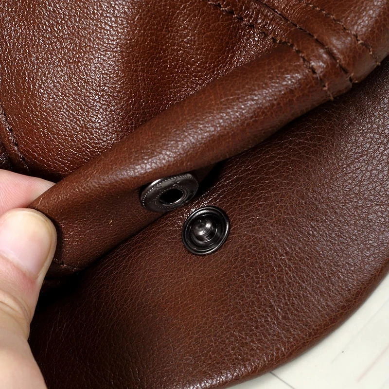 Genuine Leather Hat Cap belt Cowhide beret Warm winter cotton men padding hunting cap/hat ear flap 250120