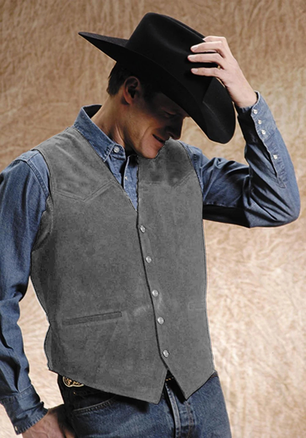 Mens Cow Leather Suit Vest Western Cowboy Style Waistcoat Steampunk 250108