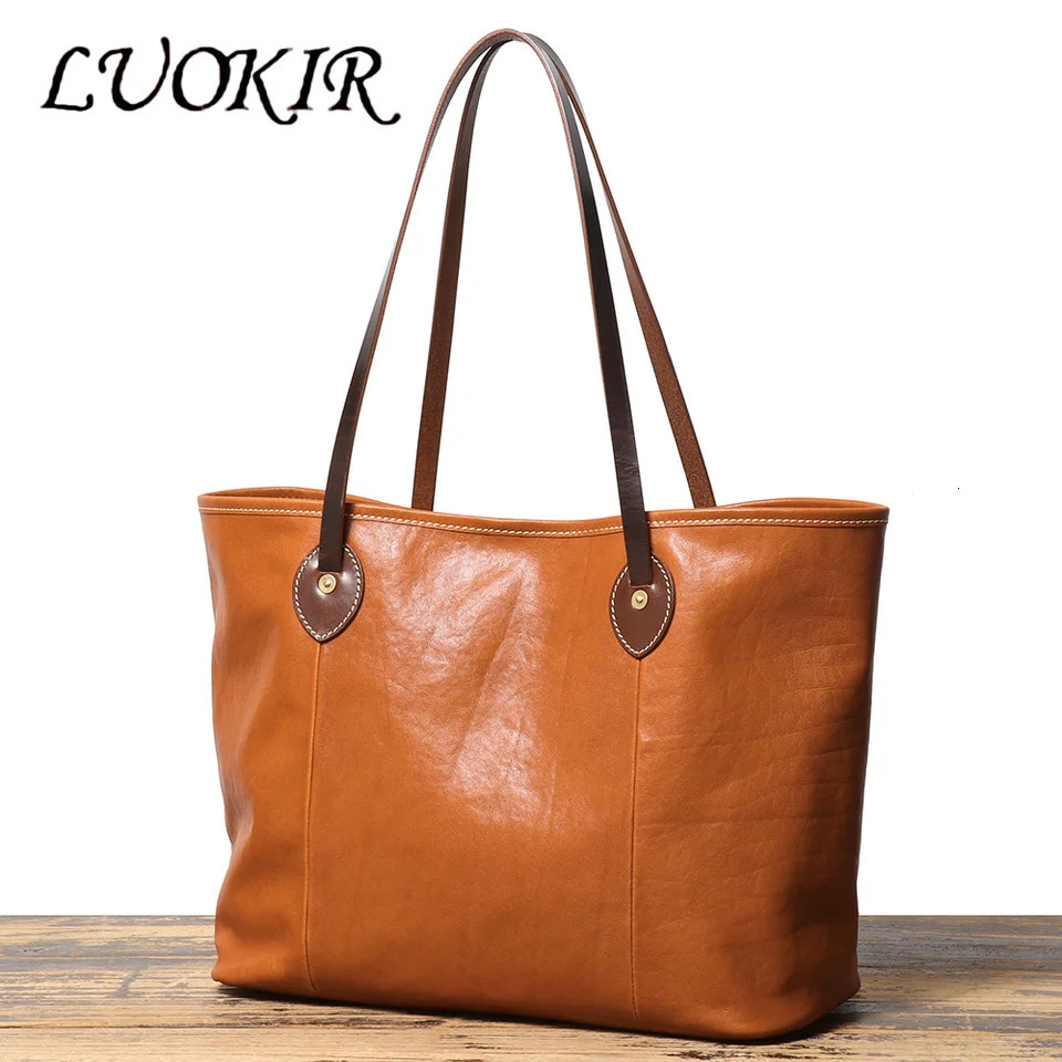 LUOKIR Trendy Genuine Leather Womens Shoulder Bag Vegetable-Tanned Cowhide Fashion Tote Bag Large Capacity Shopping Bag 250121